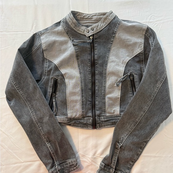 American Bazi Jackets & Blazers - American Bazi Two-Tone Gray Denim Moto Jacket